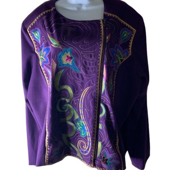 Vintage Anthony Blazer Womens 3X Long Sleeve Asymmetric Zip Flower Embroidered - Picture 5 of 10